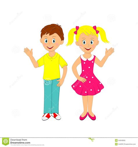 Boy And Girl Waving Their Hand Stock Vector Illustration