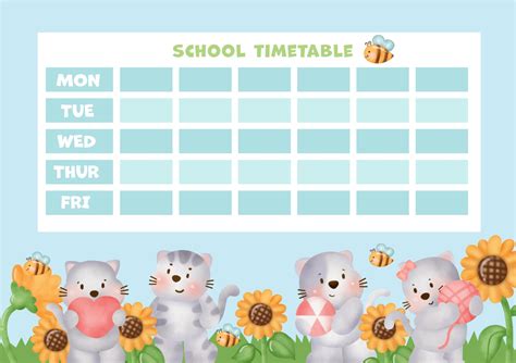 School Timetable With Cute Watercolor Cats 2197154 Vector Art At Vecteezy