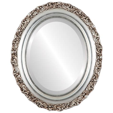 Venice Framed Oval Mirror In Silver Leaf With Brown Antique Silver