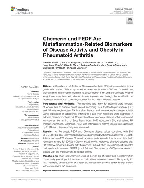Pdf Chemerin And Pedf Are Metaflammation Related Biomarkers Of Disease Activity And Obesity In