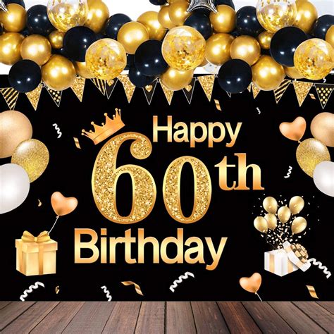 60th Birthday Party Decorations Black Gold Extra Large Backdrop Banner