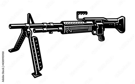 Black And White Vector Illustration Of A Machine Gun Stock Vector