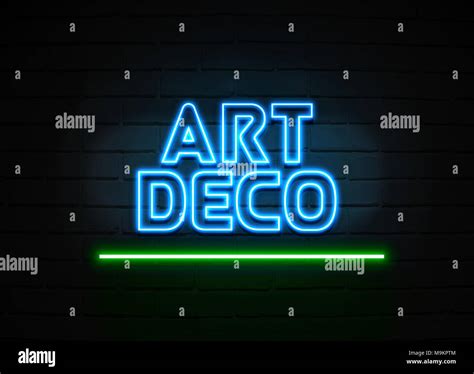 Art Deco Neon Sign Glowing Neon Sign On Brickwall Wall 3d Rendered