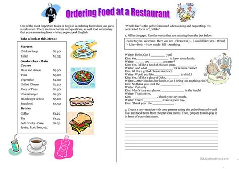 Ordering food in spanish dialogue. Ordering food at a restaurant - Ordering a meal worksheet ...