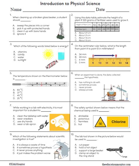 8th Grade Introduction To Physical Science Worksheet Edumonitor