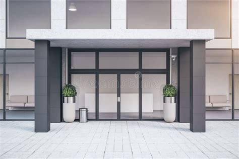 Front View Of Entrance Of Modern Office Building Stock Illustration