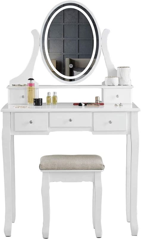 Carme Luna White Dressing Table With Oval Touch Mirror Led Light 5