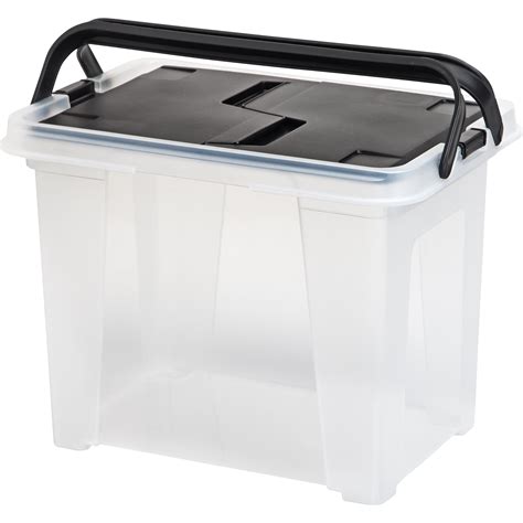 These clear plastic storage boxes are specifically designed for storing your important files with a sturdy internal rim that keeps hanging files organized and in place. Iris Letter Size Portable Wing Lid File Box with Handles ...