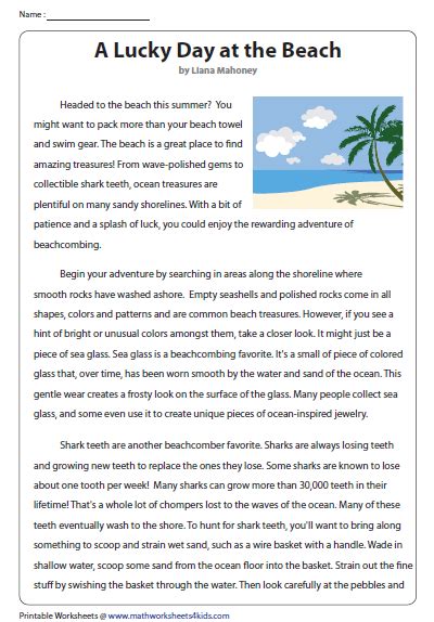 Lucky Day at the Beach | Non-Fiction | Reading comprehension, Reading