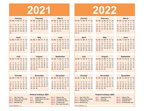 2021 2022 Calendar Printable With Holidays