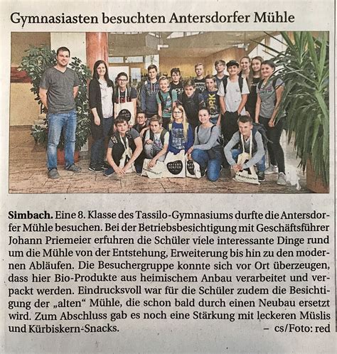 Mitarbeiter im staatsministerium für bildung und kultus 2007 bis heute: Tassilo Gymnasium Simbach besucht die Antersdorfer Mühle ...