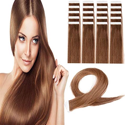 Lelinta 20pcs Tape In Human Hair Extensions Silky Straight Remy Tape