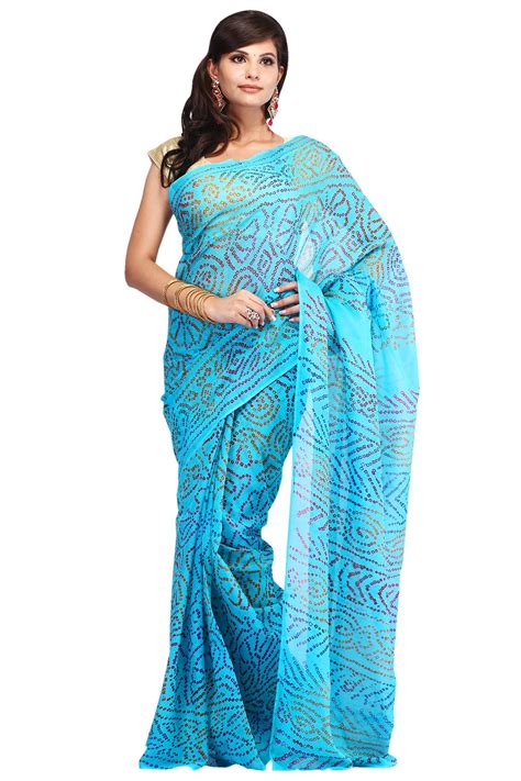 Hand Woven Blue Rajasthani Bandhani Pure Silk Chiffon Sari Sari Saree