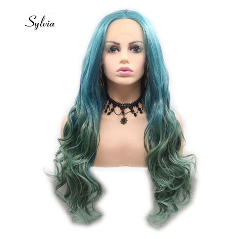 Sylvia Heat Resistant Body Wave Hair For Women Green Ombre Blue Two