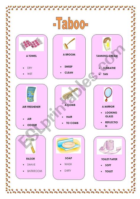 Pages Taboo Cards Esl Worksheet By Allakoalla