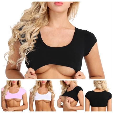 Sexy Frauen Ohne Bh Baumwolle Kurzarm Crop Top Pullover T Shirt Tee Club Bluse Ebay
