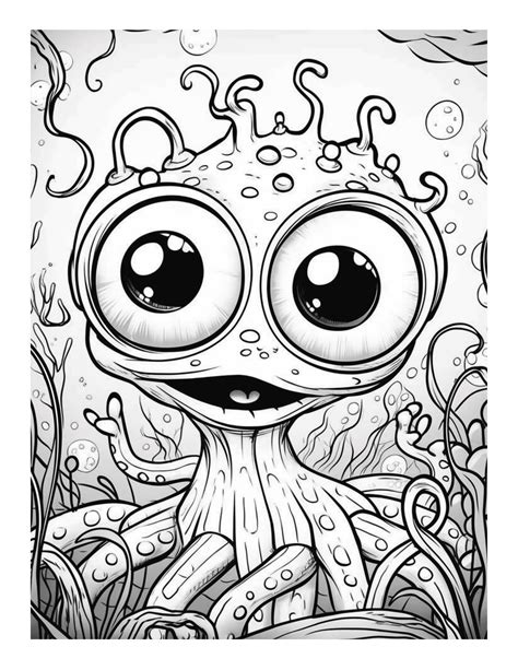 Free Printable Cosmic Nightmare Bugged Eyed Monster Coloring Page For