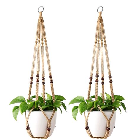 Pin On Pots 2pcs Plant Hanger Hanging Planter Basket Flower Pot Jute Rope With 2pcs Hook