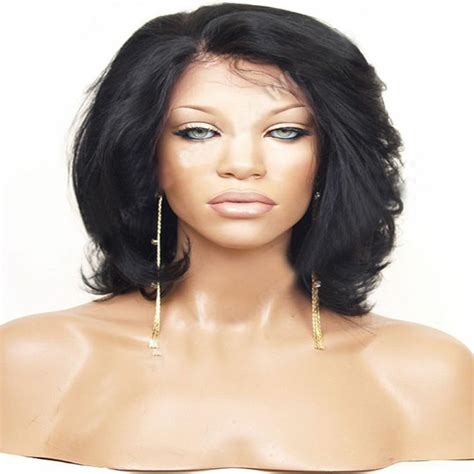 12inch 100 Remy Human Hair Lace Front Wig 1b Wave Brazilian Lace