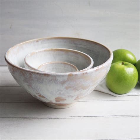 Andover Pottery — Three Bowl Nesting Set Ceramic Pottery Bowls In