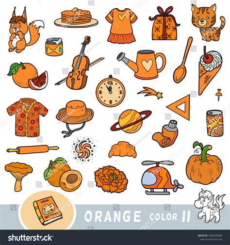 Colorful Set Orange Color Objects Visual Stock Vector Royalty Free