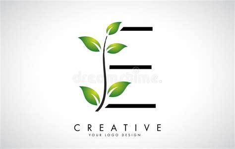 Leaf Letter E Logo Design With Green Leaves On A Branch Letter E With