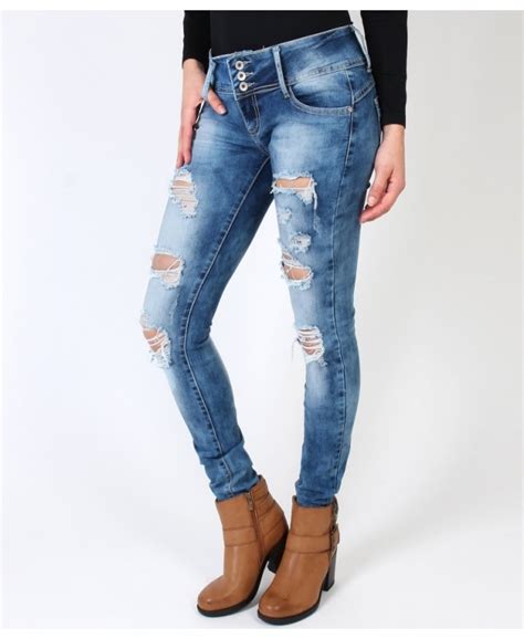 krisp 3 button ripped skinny jeans jeans and trousers from krisp clothing uk
