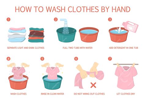 Premium Vector How To Wash Clothes By Hand Step By Step Guide For