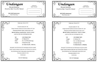 Kami berharap file undangan format doc ini bisa anda gunakan sebagai cotoh dengan frame atau bingka yang bagus dan cantik sehingga nampak indah.n contoh ucapan selamat, karena terkadang dalam berkat undangan itu dibubuhi ucapan selamat terutama pada acara kelahiran bayi. Contoh Undangan Khitanan - Contoh 36