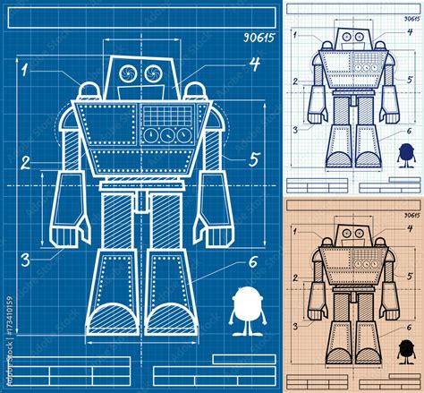 Robot Blueprint Cartoon Cartoon Blueprint Of Giant Robot In 3