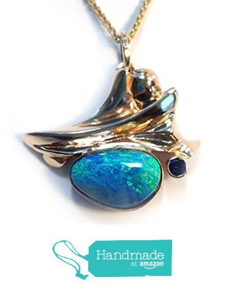 14k Pendant With Opal Doublet And Blue Sapphire Handmade