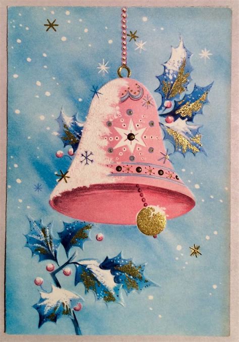 Beautiful Pink Gold Embossed Bell Stars 1940s Vintage Christmas