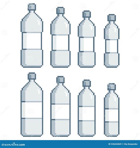 Pixel Art Set Of A Bottles Of Water And Honey Cartoon Vector