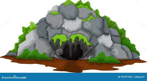 Cave Cartoon With Forest Landscape Background Stock Illustration
