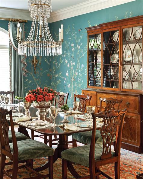 De Gournay Hand Painted Chinoiserie Wallpaper Traditional Dining Room