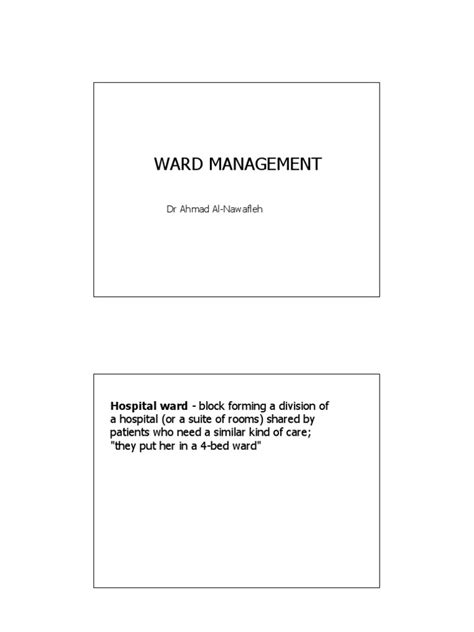 A Comprehensive Guide To Effective Ward Management In Hospitals Pdf