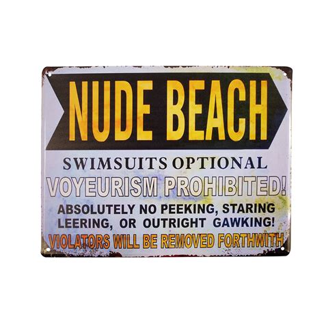 Retro Nude Beach Swimsuits Optional Metal 12x16 Sign Coastal Home
