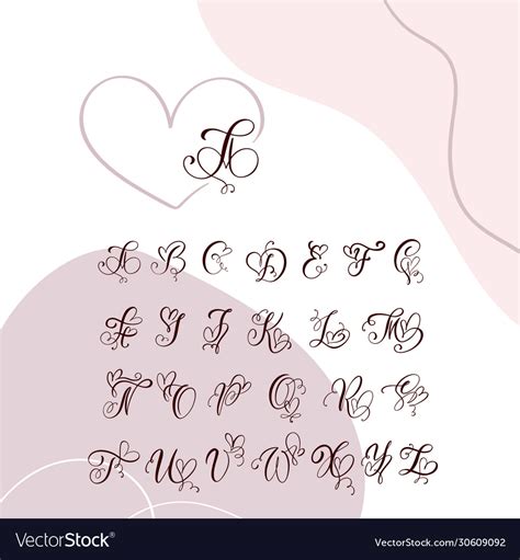 Handwritten Heart Calligraphy Monogram Alphabet Vector Image