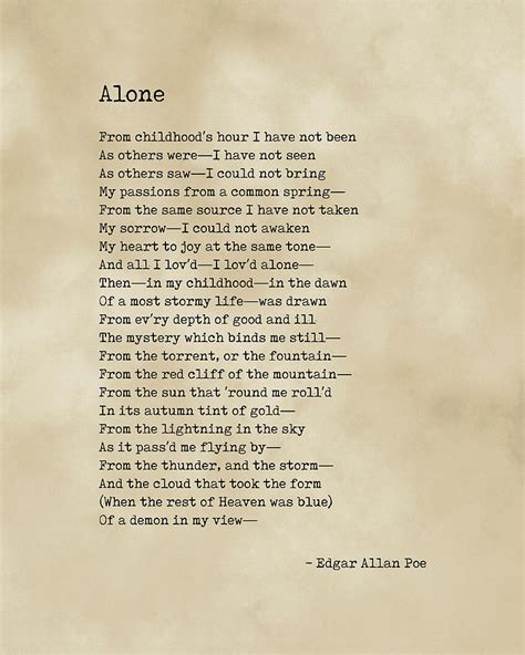 Alone Edgar Allan Poe Poem Literature Typewriter Print On Old