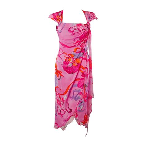 Emanuel Ungaro Pink Floral Bias Cut Wrap Dress For Sale At 1stdibs