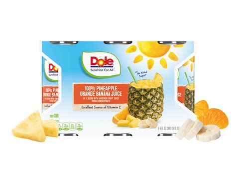 Canned Pineapple Orange Banana Juice 6 Pack Dole® Sunshine