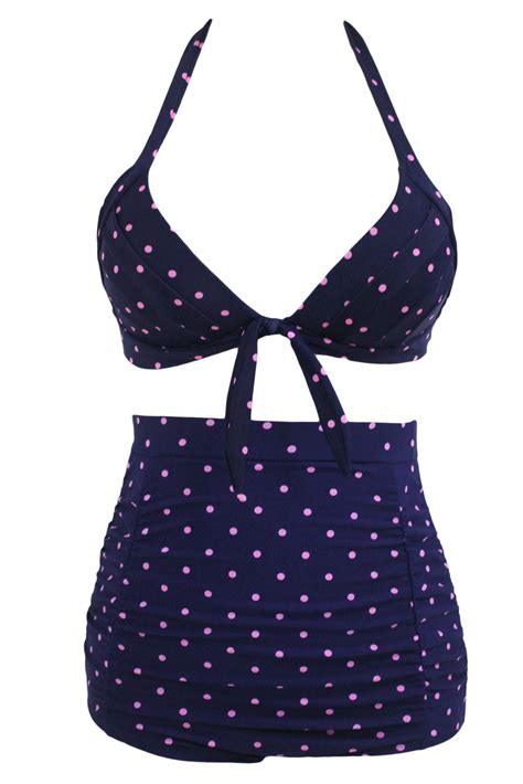 New Stylish Polka Dot Print Retro High Waist 2 Pieces Swimsuit