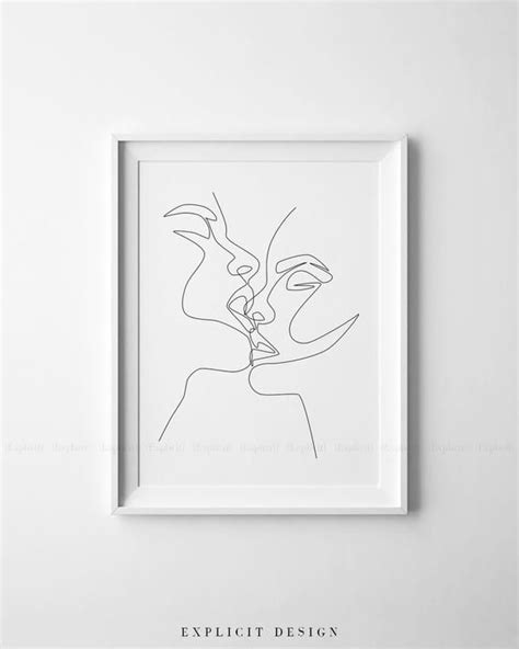 A Line Drawing Of A Woman S Face In Black And White On A Wall
