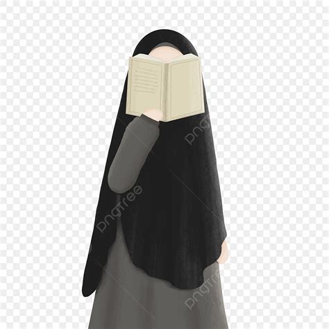 Gambar Seorang Wanita Muslimah Berhijab Hitam Memegang Buku Wanita