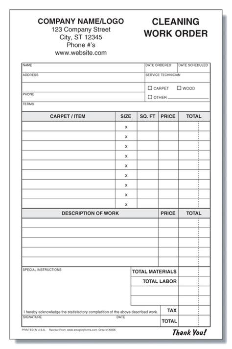 See more ideas about free printables, vintage printables, printables. Cleaning Work Order/Invoice 5.5" x 8.5" - Windy City Forms