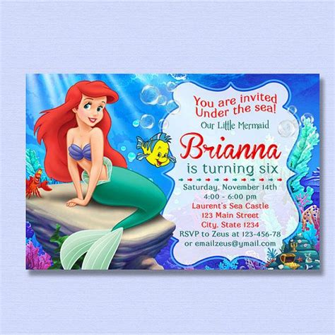 Little Mermaid Invitation Disney Princess Ariel Invite The Little