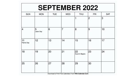 Printable September 2022 Calendar Templates With Holidays Wiki