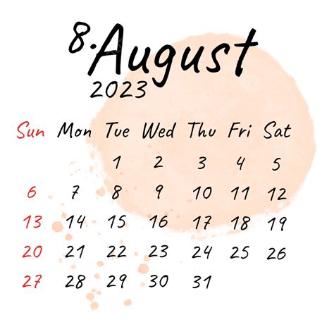 Agosto De 2023 Calendario Mensual Minimalista Y Estético De Alta Resolución Psd Png Agosto