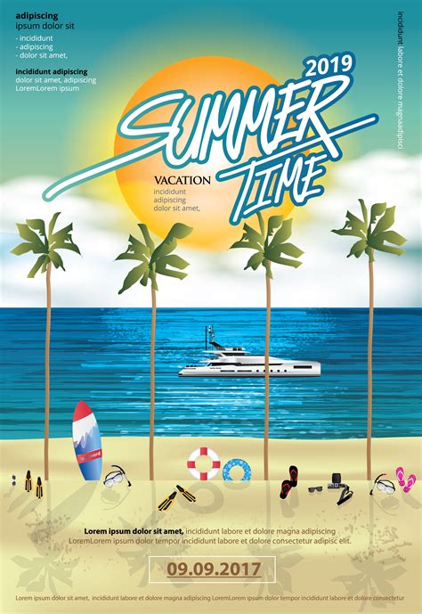 Summer and Vacation Time Travel Poster Design Template Vector ...