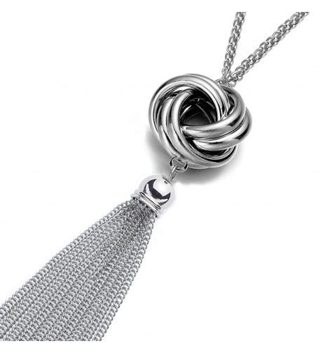 Long Tassel Necklace Silver Tone Lovely Knot Tassel Pendant Knot Snake
